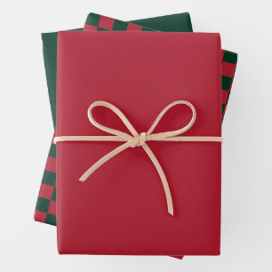 Christmas Green & Red Chequerboard and Solid Colou Wrapping Paper Sheet