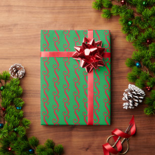 Christmas green red custom monogram initial cute wrapping paper