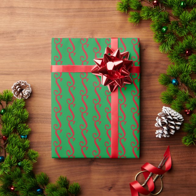 Christmas green red custom monogram initial cute wrapping paper (Holiday Gift)