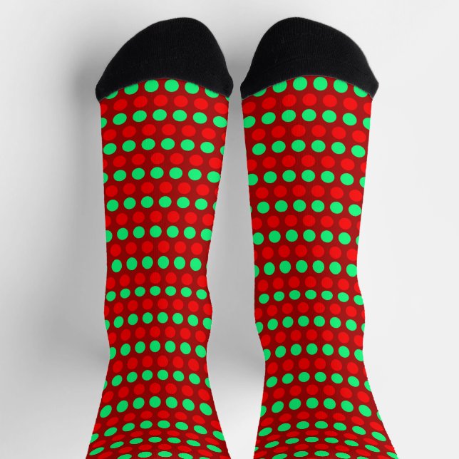 Christmas Green & Red Dotted Stripes on Red Socks (Top)