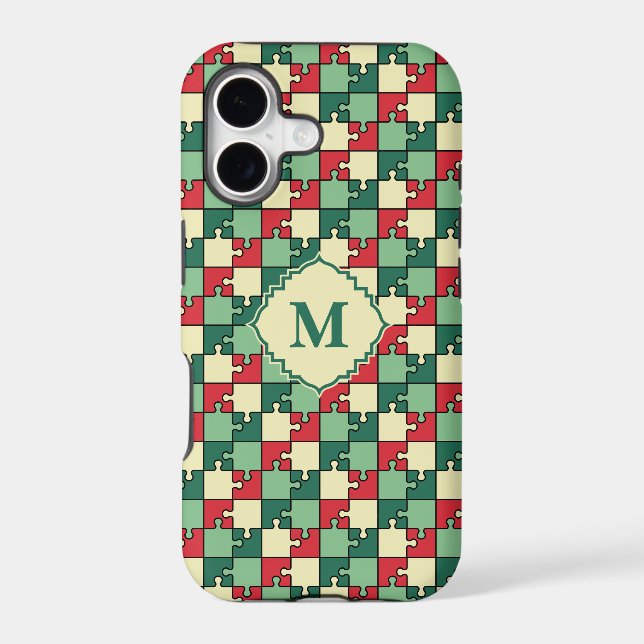 Christmas Green Red Geometric Puzzle Piece Pattern (Back)