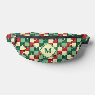Christmas Green Red Geometric Puzzle Piece Pattern Bum Bags