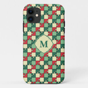 Christmas Green Red Geometric Puzzle Piece Pattern iPhone 11 Case