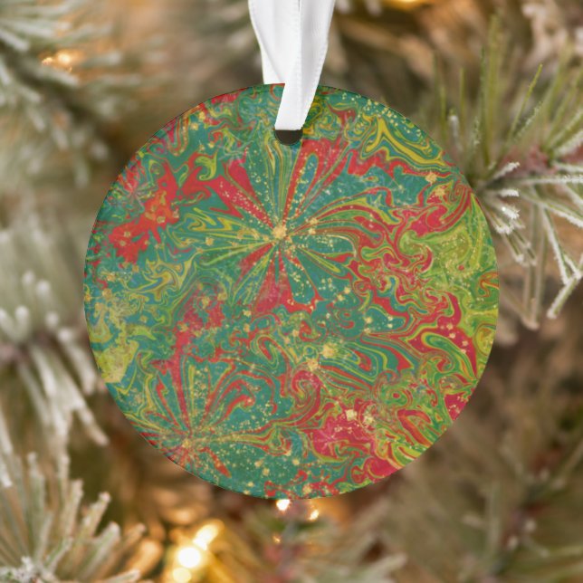 Christmas Green Red Gold abstract marbled acrylic  Ornament (Tree)