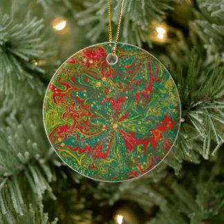 Christmas Green Red Gold abstract marbled  Ceramic Ornament