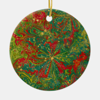 Christmas Green Red Gold abstract marbled Ceramic Ornament