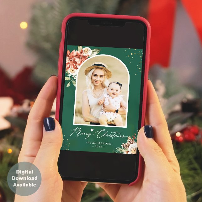 Christmas Green Red Modern Arch Photo Frame Holiday Card (Creator Uploaded)