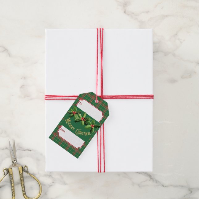 Christmas Green Red Plaid Gift Tags (With Twine)