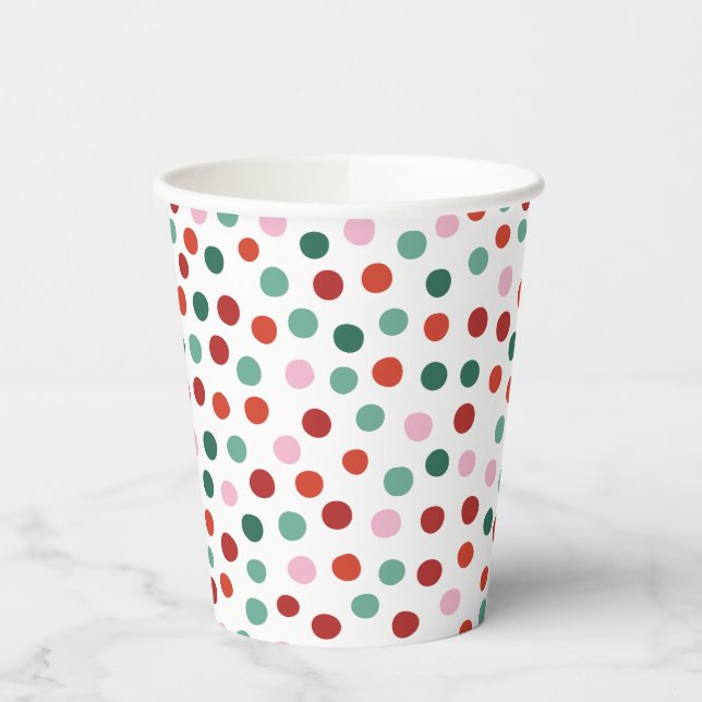 Christmas Green Red Polka Dots Pattern Paper Cups (Left)
