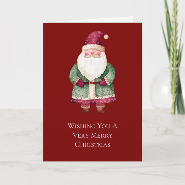 Christmas Green Red Santa Card (Front)