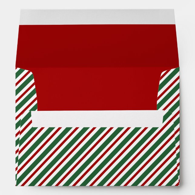 Christmas Green Red Striped Pattern Envelope (Back (Bottom))
