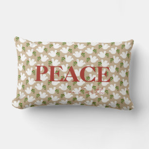 Christmas Green Red White Dove PEACE on Earth Lumbar Cushion