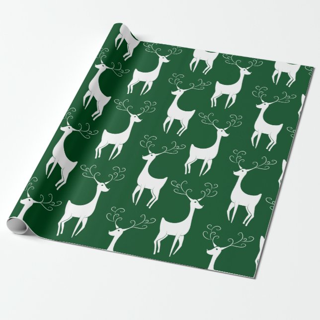 Christmas Green Reindeer Matte Wrapping Paper (Unrolled)