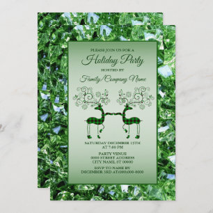 Christmas Green Reindeer Trendy Holidays Invitation
