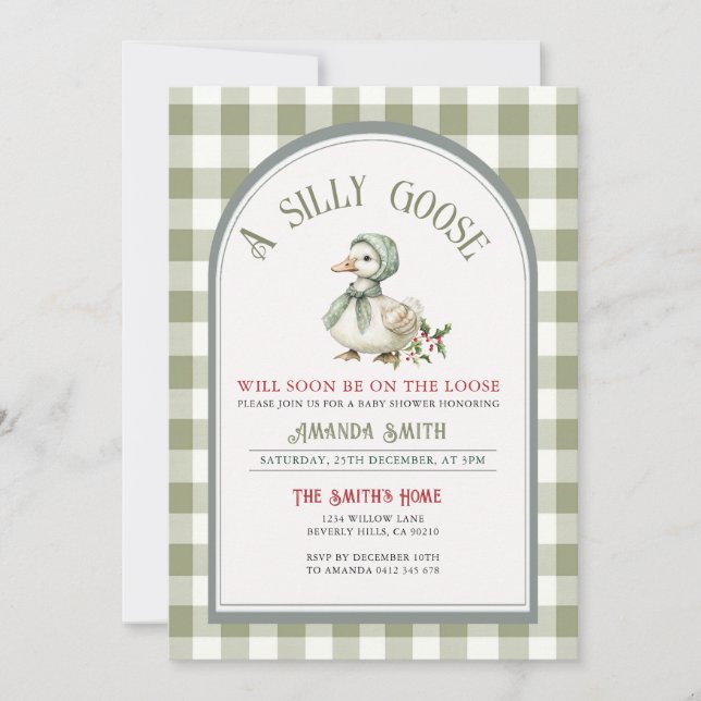 Christmas Green Silly Goose Baby Shower  Invitation (Front)
