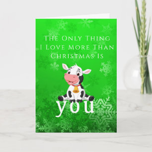 Christmas Green Snow Flakes happy baby cow Card