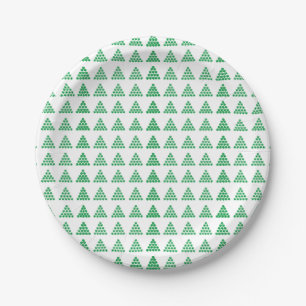 Christmas Green Snow snowflakes Stars Trees, White Paper Plate
