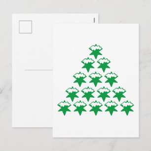 Christmas Green Snow Stars Tree, White background Holiday Postcard