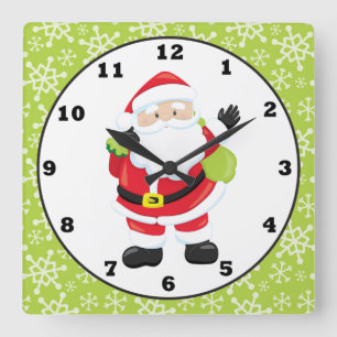 Christmas green snowflake Santa wall clock decor