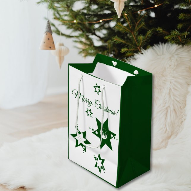 Christmas Green Stars Lawn Service Customisable Medium Gift Bag (Christmas Green Stars Lawn Service Customizable Medium Gift Bag)