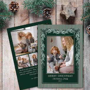 Christmas Green Stripes Bow Garlands 5 Photo Holiday Card
