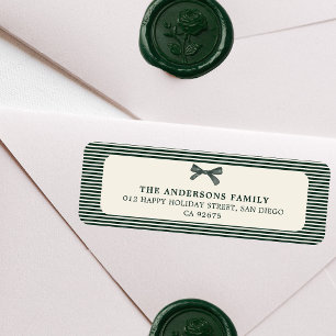 Christmas Green Stripes Bow Return Address Label