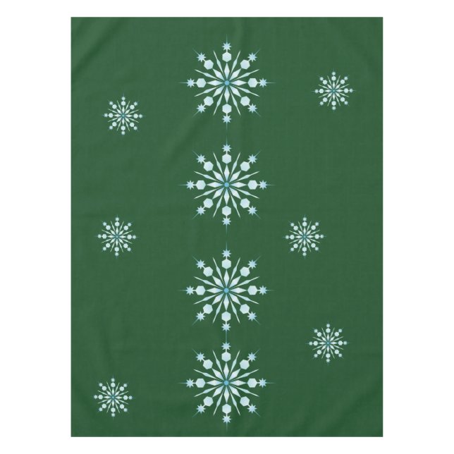 Christmas Green Tablecloth with Snowflake Pattern (Front)