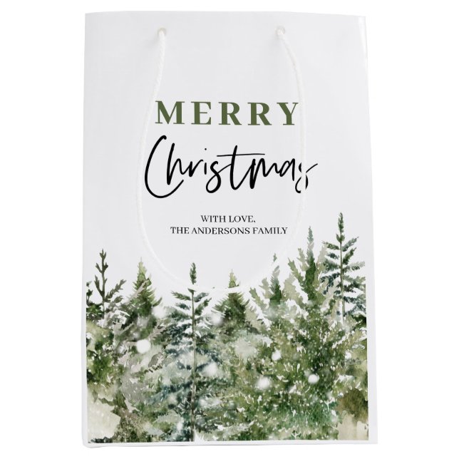 Christmas Green Tree | Merry Christmas Medium Gift Bag (Front)