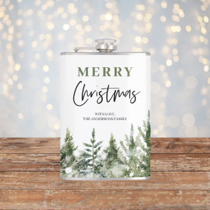 Christmas Green Tree   Merry Christmas Pillar Cand Hip Flask
