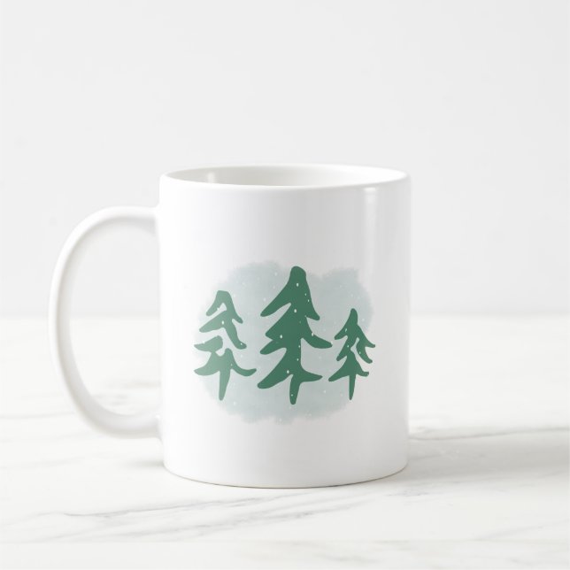 Christmas Green Tree Minimalist Holiday Party Coffee Mug (Left)