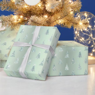 Christmas Green Trees Illustration Wrapping Paper