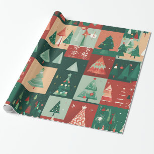 Christmas green trees wrapping paper