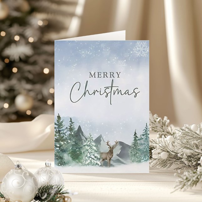 Christmas Green Watercolor Pine Forest Folded Card (Creator Uploaded)