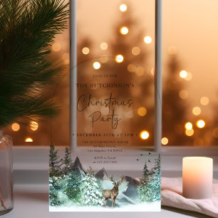 Christmas Green Watercolor Pine Forest Holiday Acrylic Invitations