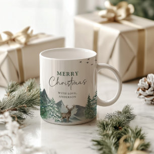 Christmas Green Watercolor Pine Forest Holiday Coffee Mug