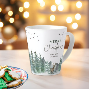 Christmas Green Watercolor Pine Forest Holiday Latte Mug