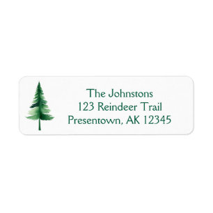 Christmas Green Watercolor Pine Tree Return Address Label