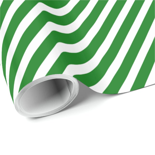 Christmas Green & White Diagonal Candy Cane Stripe Wrapping Paper (Roll Corner)