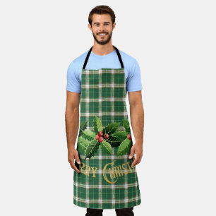 Christmas Green White Plaid Apron