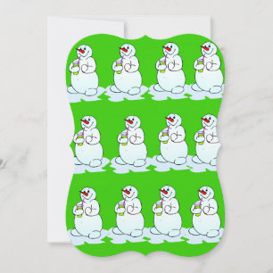 Christmas Green White Snowman Greeting Card
