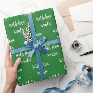 Christmas Green White With Love From Santa Wrapping Paper