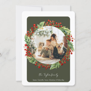 Christmas Green Winter Foliage With Berries Photo Holiday Card