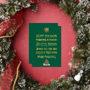 Christmas Green with Gold Word Art Gold Foil Holiday Card