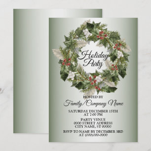 Christmas Green Wreath Elegant Holidays Party Invitation