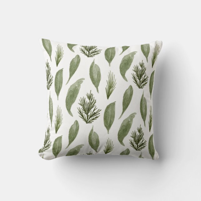 Christmas greenery and pine pattern. Holiday Cushion (Front)