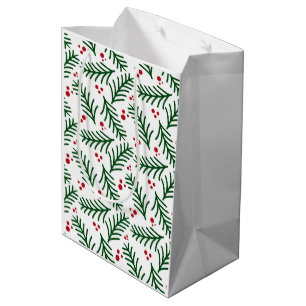 Christmas Greenery Berries Artisan Modern Holiday Medium Gift Bag