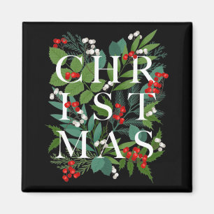 CHRISTMAS Greenery Berries Holiday Black Magnet