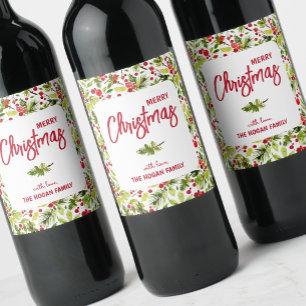 Christmas Greenery Berries Holiday Wine Label