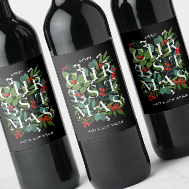 CHRISTMAS Greenery Berries Holiday Wine Label (Creator Uploaded)