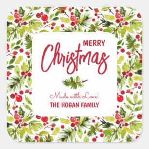 Christmas Greenery Berries Homemade Food Holiday Square Sticker